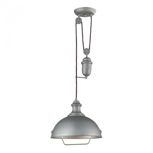 Farmhouse Aged Pewter Pendant Light with Decorative Counterweight