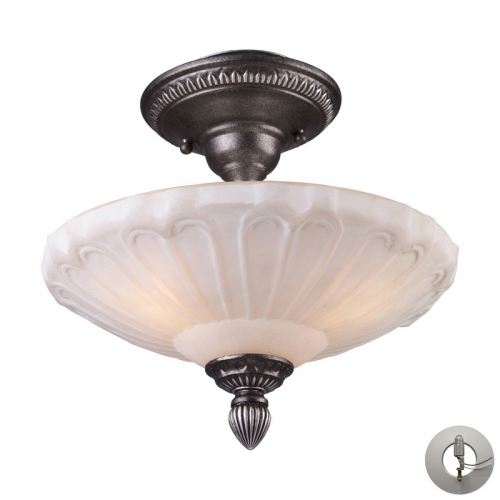 Restoration Flushes 3 Light Semi Flush Ceiling Light in Dark Silver & White Antique Glass