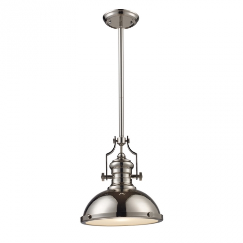 Chadwick 1 Light Pendant Light in Polished Nickel with White Glass