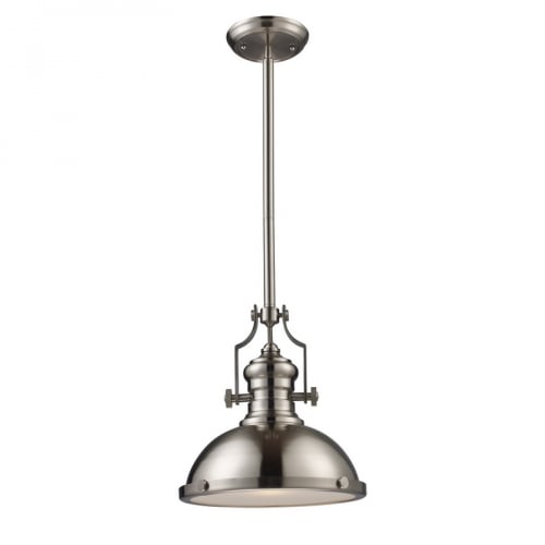 Chadwick 1 Light Pendant Light in Satin Nickel w/ White Glass