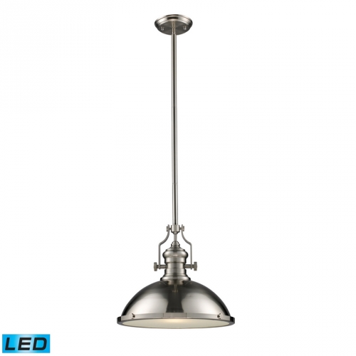 Chadwick 1 Light Pendant Light in Satin Nickel w/ White Glass (LED)