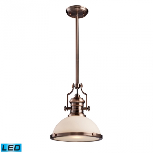 Chadwick 1 Light Pendant Light in Antique Copper w/ White Glass (LED)