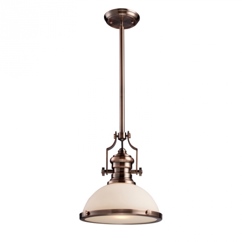 Chadwick 1 Light Pendant Light in Antique Copper w/ White Glass