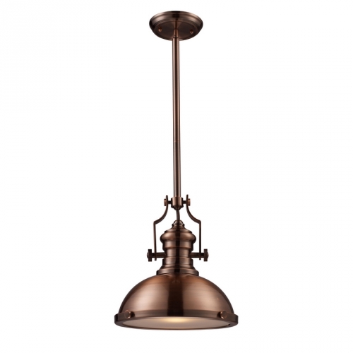 Chadwick 1 Light Pendant Light in Antique Copper w/ White Glass