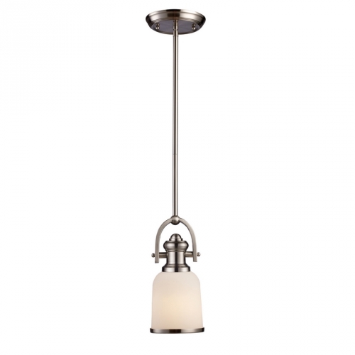 Brooksdale 1 Light Pendant Light in Satin Nickel w/ White Glass