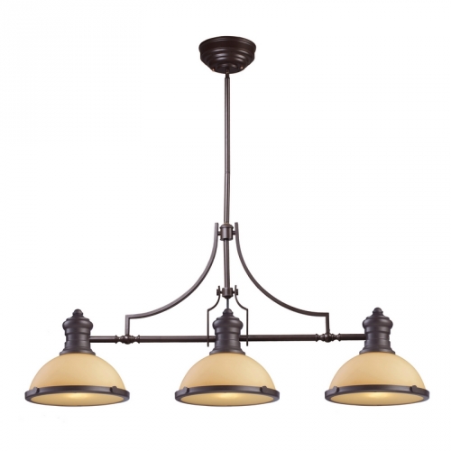 Chadwick 3 Light Island Light in Oiled Bronze w/ Amber Glass