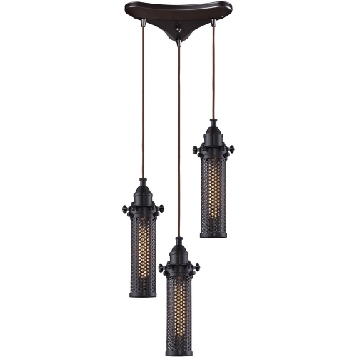 Fulton 3 Light Pendant Light w/ Preforated Tubular Oil Rubbed Bronze Shades