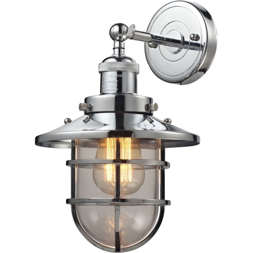 Seaport 1 Light Sconce with Crosshatch Patterned Polished Chrome Cage & Clear Glass