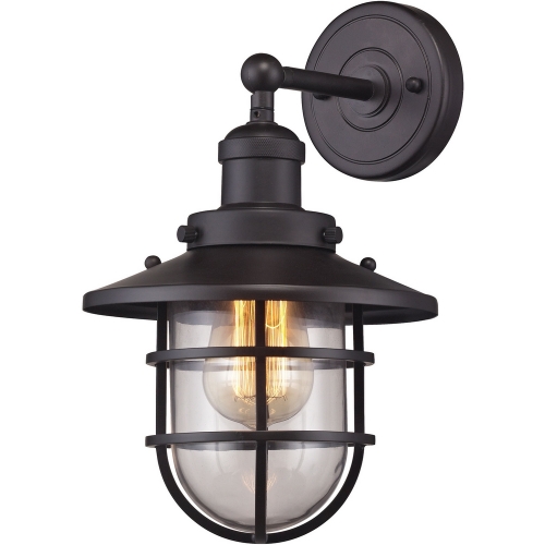 Seaport 1 Light Sconce with Crosshatch Patterned Oil Rubbed Bronze Cage & Clear Glass