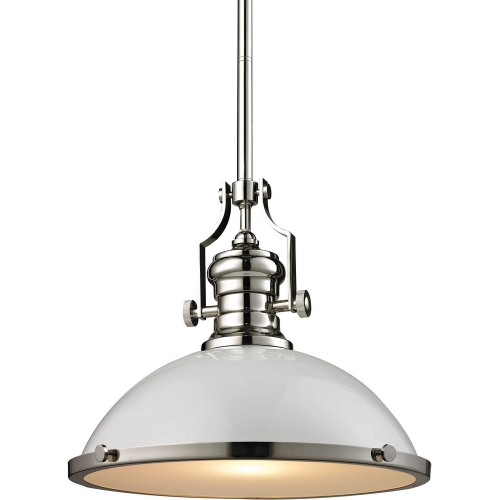 Chadwick 1 Light Pendant Light in Gloss White w/ Polished Nickel