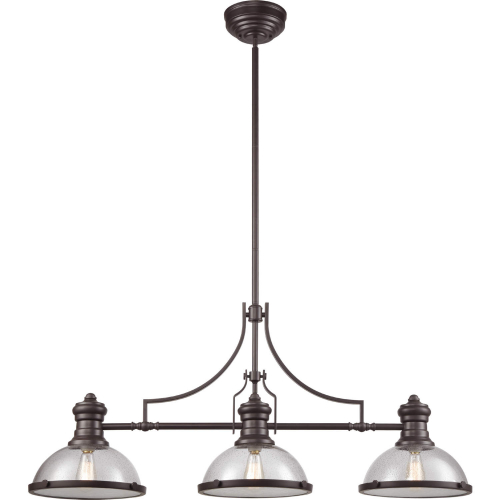 Chadwick 47"W 3 Light Linear Chandelier in Oil Rubbed Bronze & Seeded Glass