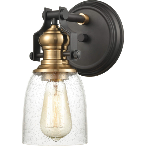 Chadwick 10"H 1 Light Wall Sconce in Rubbed Bronze, Brass & Seeded Glass