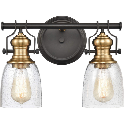 Chadwick 14"W 2 Light Vanity Light in Rubbed Bronze, Brass & Seeded Glass