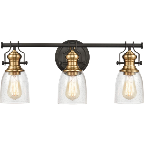 Chadwick 23"W 3 Light Vanity Light in Rubbed Bronze, Brass & Seeded Glass