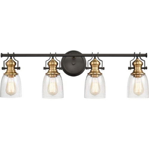 Chadwick 32"W 4 Light Vanity Light in Rubbed Bronze, Brass & Seeded Glass