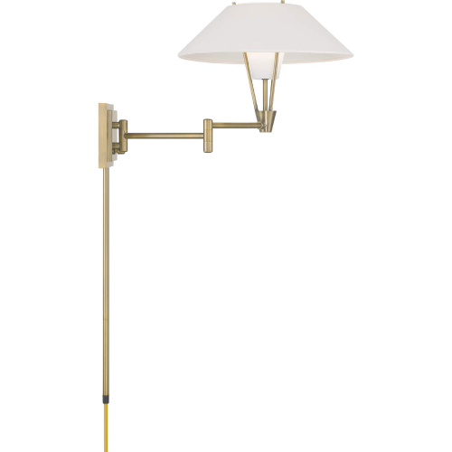 Cody Swing Arm Wall Sconce in Antique Brass & White Fabric