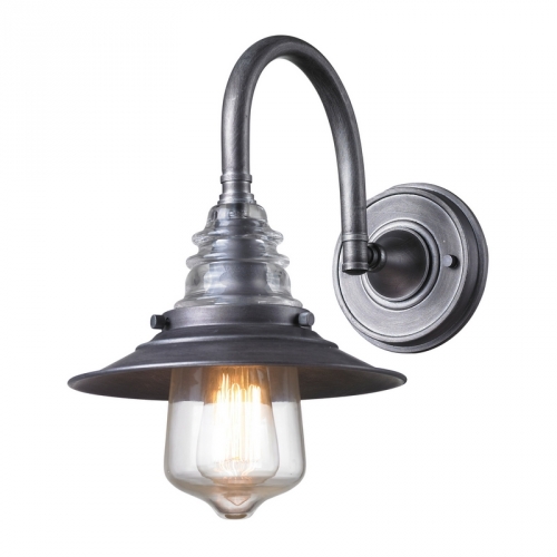 Insulator Glass 1 Light Wall Sconce in Weathered Zinc with Thick Clear Glass