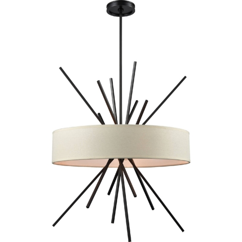 Xenia 5 Light Chandelier in Oil Rubbed Bronze w/ Beige Fabric Shade