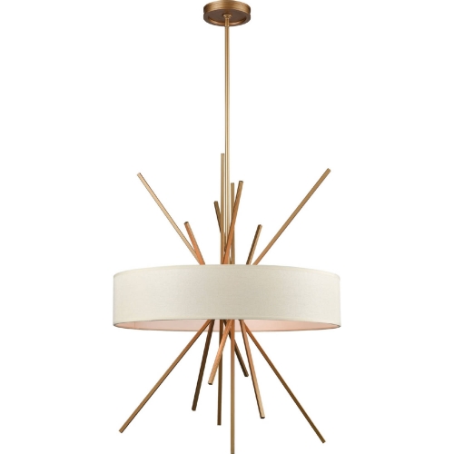 Xenia 5 Light Chandelier in Matte Gold w/ Beige Fabric Shade