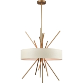 Xenia 5 Light Chandelier in Matte Gold w/ Beige Fabric Shade