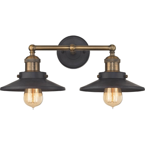 English Pub 2 Light Bathroom Vanity Light in Tarnished Graphite & Antique Brass