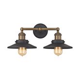 English Pub 2 Light Bathroom Vanity Light in Tarnished Graphite & Antique Brass