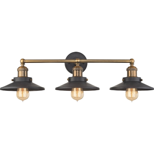 English Pub 3 Light Bathroom Vanity Light in Tarnished Graphite & Antique Brass