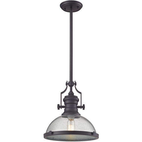 Chadwick 1 Light Pendant Light in Oil Rubbed Bronze w/ Clear Seeded Glass