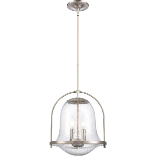 Connection 12"W 2 Light Pendant in Satin Nickel & Seeded Glass