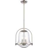 Connection 12"W 2 Light Pendant in Satin Nickel & Seeded Glass