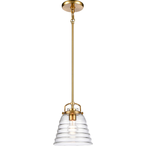 Current 8"W 1 Light Pendant in Satin Brass & Clear Glass