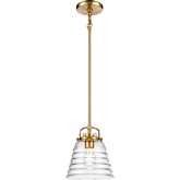 Current 8"W 1 Light Pendant in Satin Brass & Clear Glass