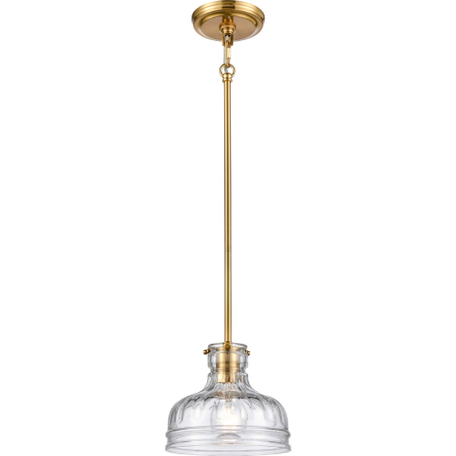 Orinoco 8"W 1 Light Ceiling Pendant Light in Satin Brass & Clear Glass