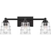 Pulsate 21.5"W 3 Light Vanity Light in Matte Black & Clear Glass