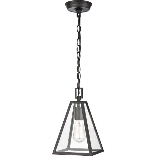 Tangent 7"W 1 Light Ceiling Pendant Light in Matte black & Clear Glass