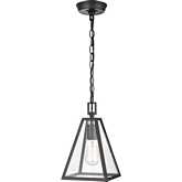 Tangent 7"W 1 Light Ceiling Pendant Light in Matte black & Clear Glass