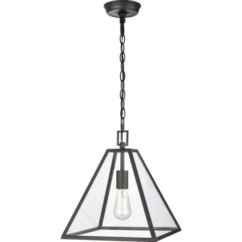 Tangent 12"W 1 Light Pendant in Matte black & Clear Glass