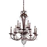 Chateau 12 Light Chandelier in Mahogany Metal & Clear Glass