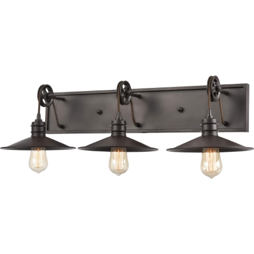 Spindle Wheel 31"W 3 Light Vanity Light in Oil Rubbed Bronze