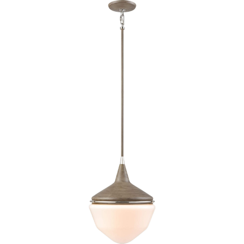 Mid-Century Schoolhouse 1 Light Ceiling Pendant Light in Pecan & Opal Glass