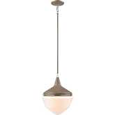 Mid-Century Schoolhouse 1 Light Ceiling Pendant Light in Pecan & Opal Glass