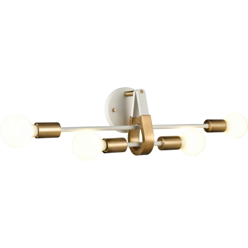 Sabine 24"W 4 Light Vanity Light in Textured White Metal & Brushed Gold