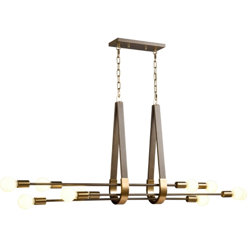 Sabine 58"W 10 Light Linear Chandelier in Pecan Finish & Brushed Gold