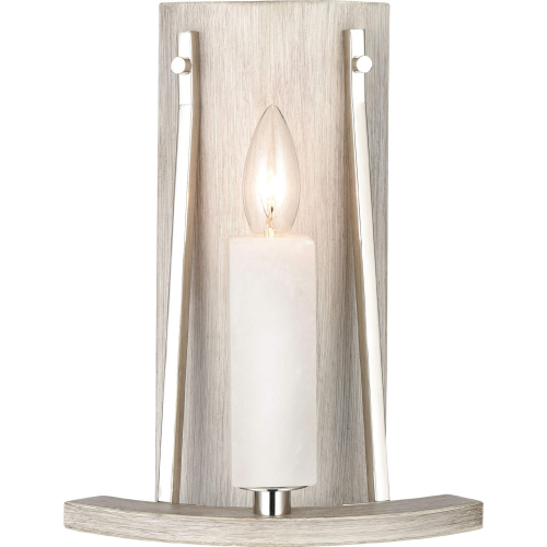 White Stone 12"H 1 Light Wall Sconce in Polished Nickel & Oak