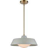 Gilman 16"W 1 Light Ceiling Pendant Light in Brass, Blue Metal & Opal Glass