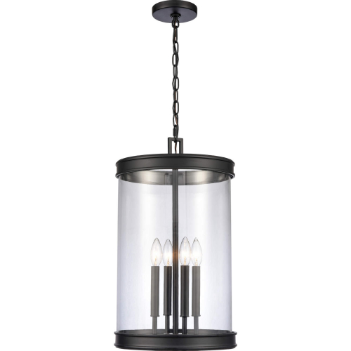 Mendoza 12.75"W 4 Light Pendant in Matte Black & Clear Glass