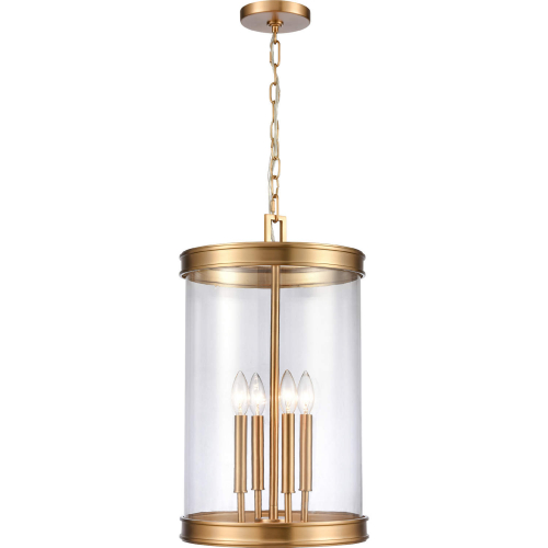 Mendoza 12.75"W 4 Light Pendant in Brushed Gold & Clear Glass