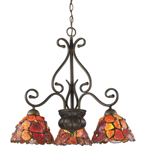 Carelina 3 Light Chandelier in Tiffany Bronze & Carnelian Stone