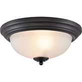 Basics 13"W 2 Light Flush Mount in Black & White Frosted Glass