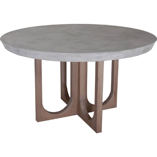 Innwood 54" Round Dining Table in Waxed Concrete & Teak